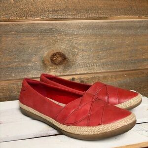 Womens Clarks Danelly Red Leather Espadrille Flats Slip On Casual Shoes 9.5